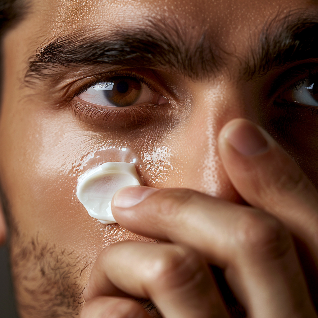 primer plano cara hombre crema facial
