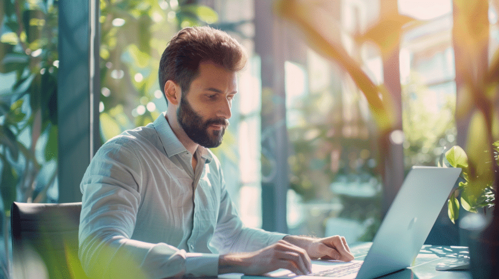 Hombre usando portátil moderno en oficina