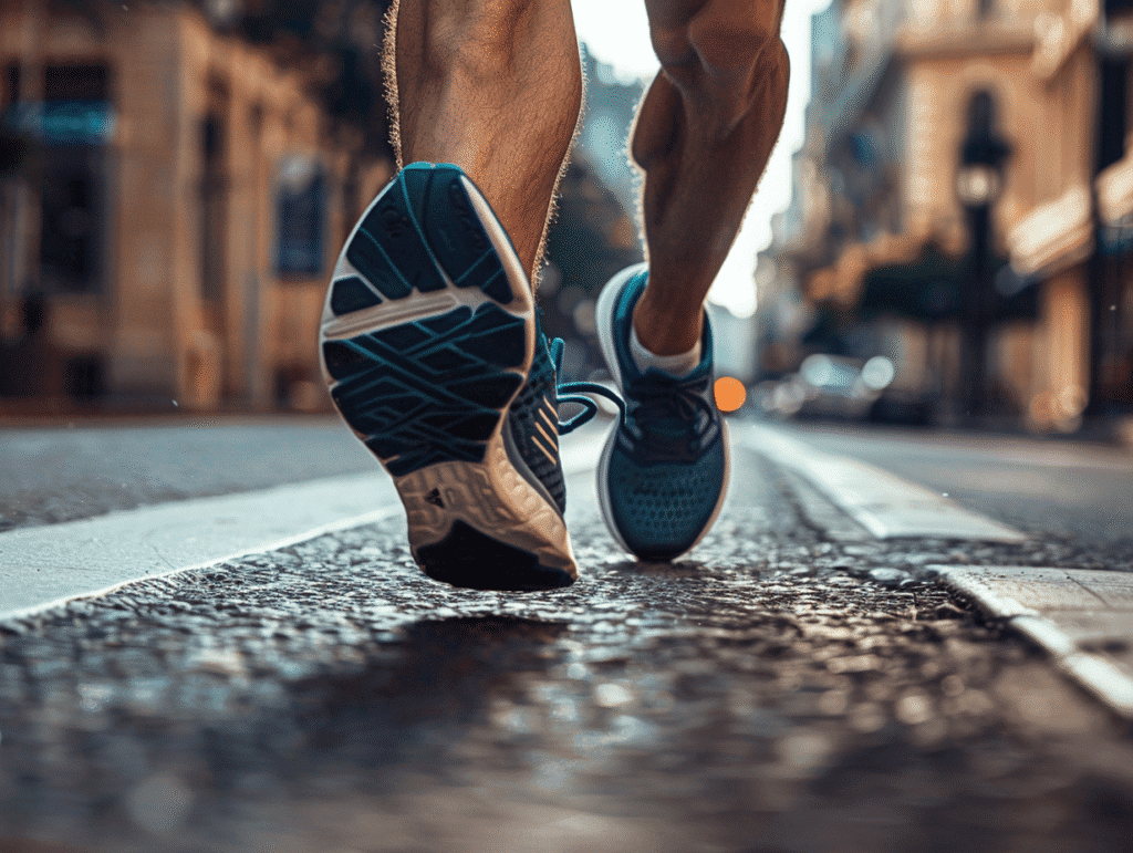 Corredor urbano con zapatillas híbridas de entrenamiento y competición